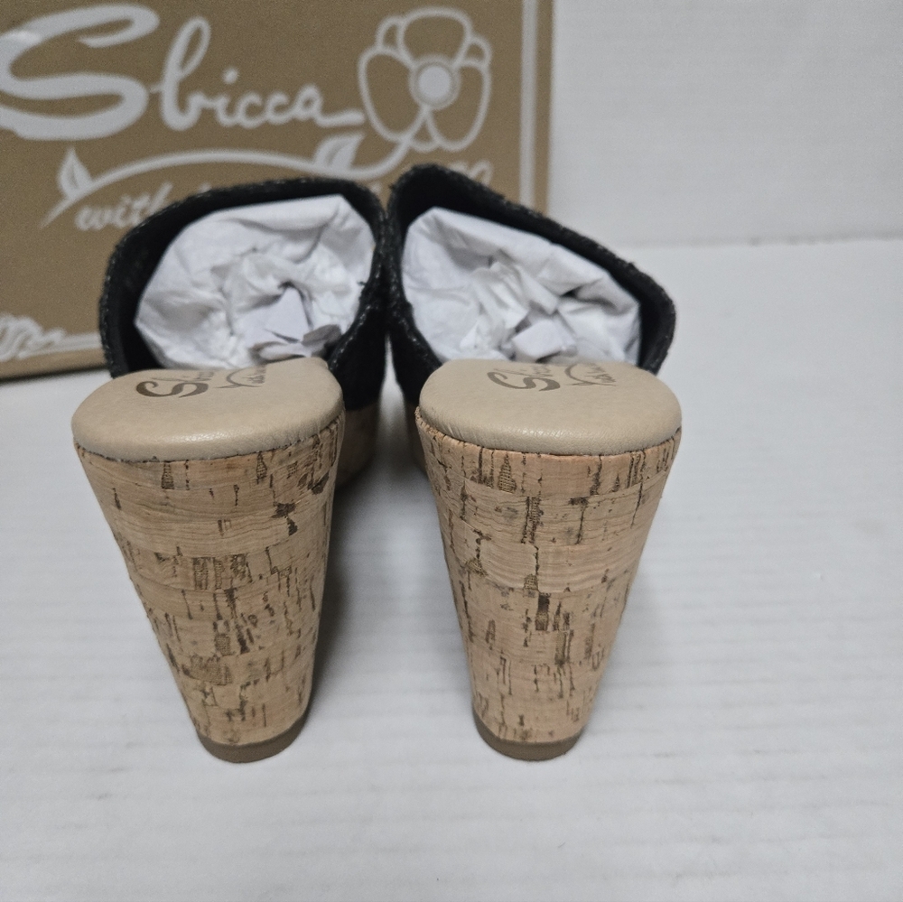 Sbicca Denali Wedge Sandals Black US Women’s Size 8 NIB slip On, Open Toe, Cork - Picture 3 of 12